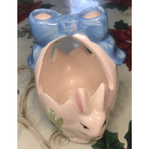 Easter Spring Bunny Rabbit White Ceramic Container Decorative Basket - Picture 1 of 4